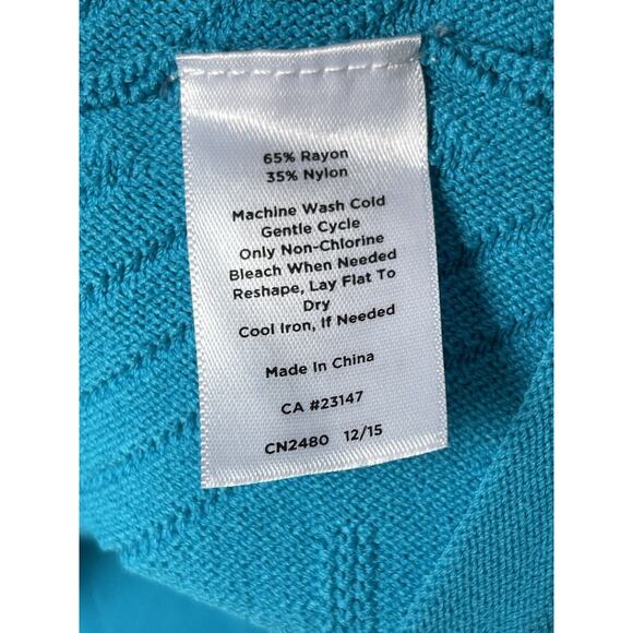 TALBOTS DRESS Women’s Size XLP Aqua Blue Fit/Flare Stretch Knit Short Sleeve - Picture 5 of 5